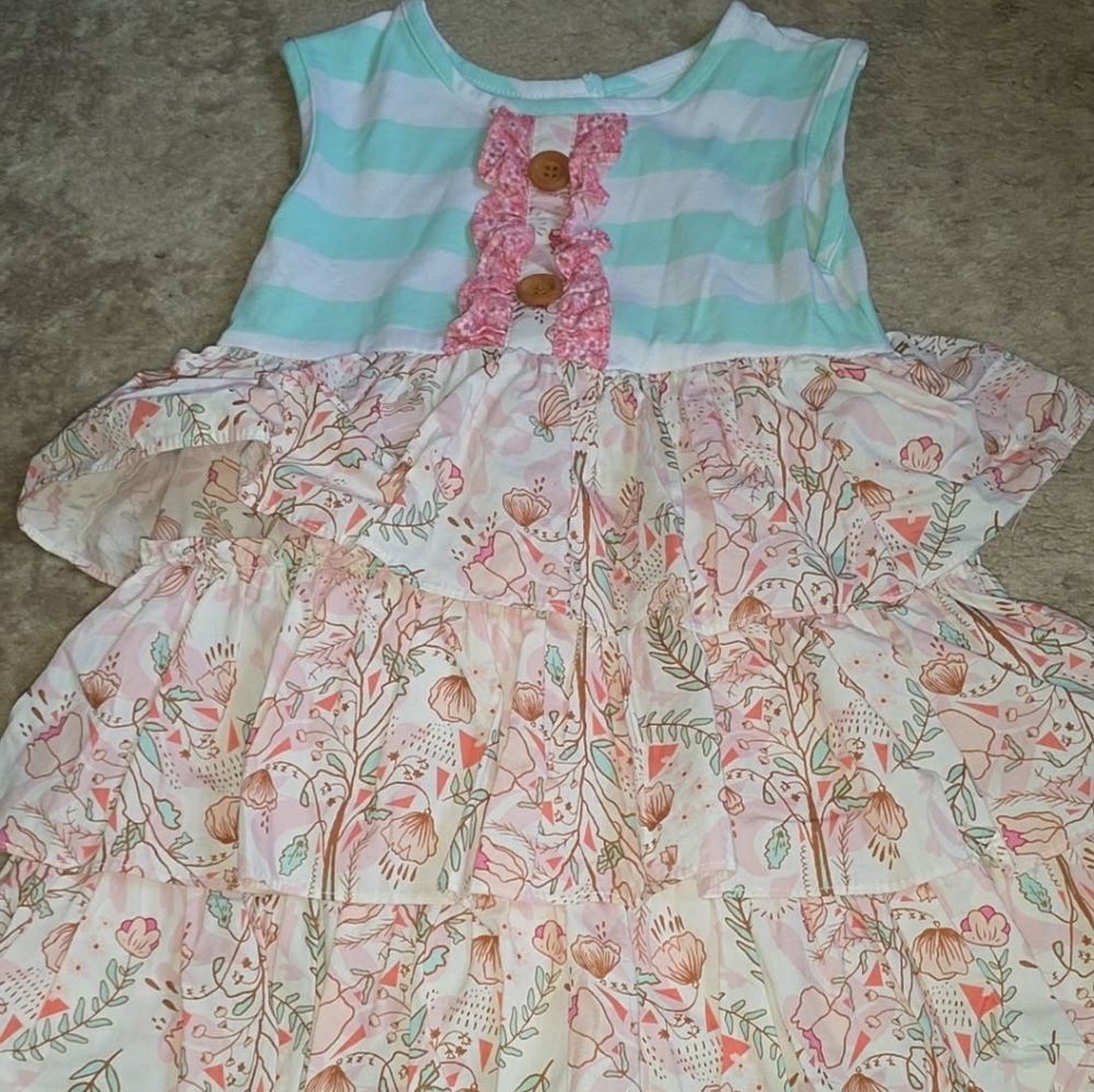 Striped and Floral Ruffle Dress